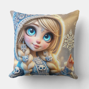 Snow Maiden With Glittering Snowflake Cushion