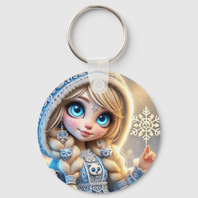 Snow Maiden With Glittering Snowflake Key Ring (Front)