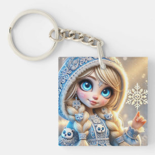 Snow Maiden With Glittering Snowflake Key Ring