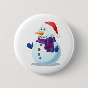 snow man 6 cm round badge