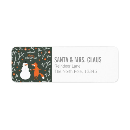 Snow Man And Fox Dancing Return Address Label