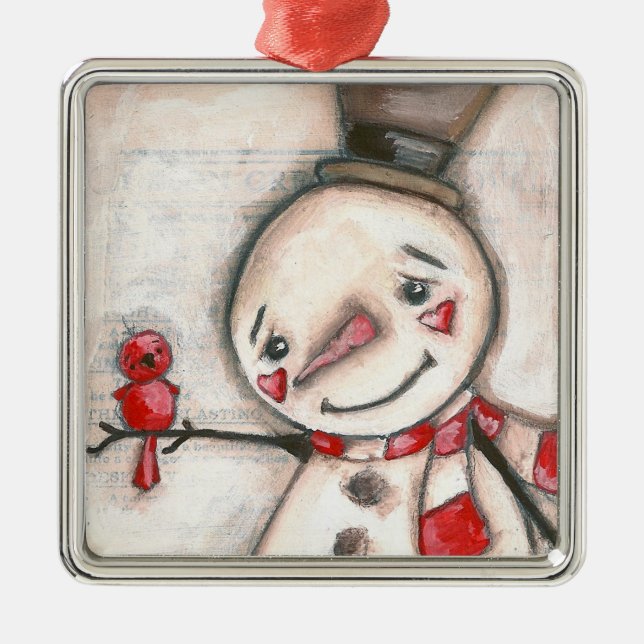Snow Man and Red Bird - Ornament (Front)