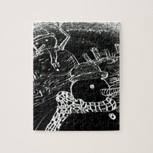 Snow man and Yaie in black Christmas Jigsaw Puzzle