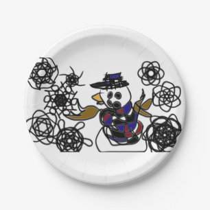 Snow man fun joy warm paper plate