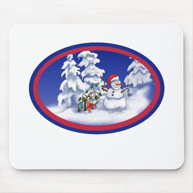 Snow man gets a Christmas gift Mouse Mat (Front)