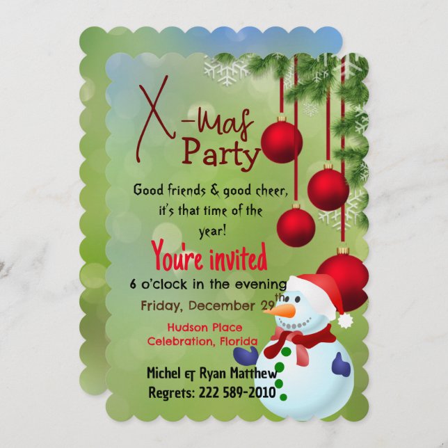 Snow man  invitation (Front/Back)