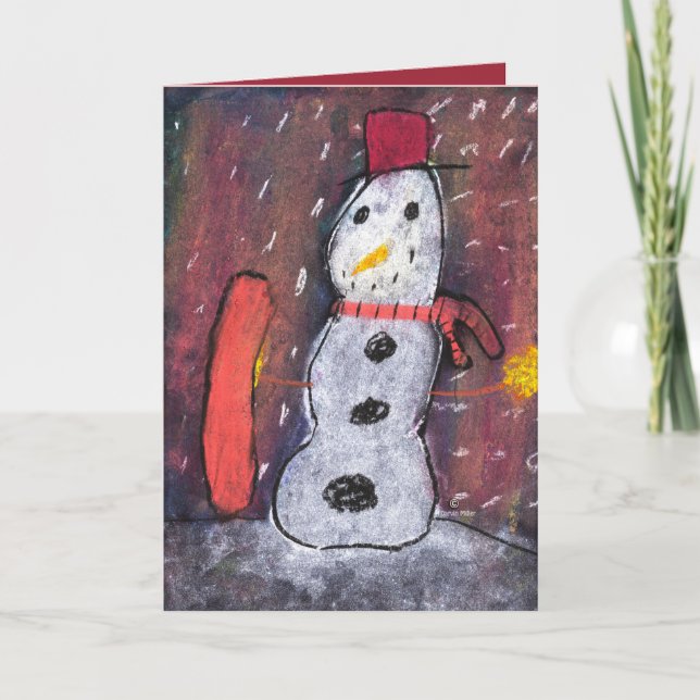 Snow man, let it snow holiday season card,red hat (Front)