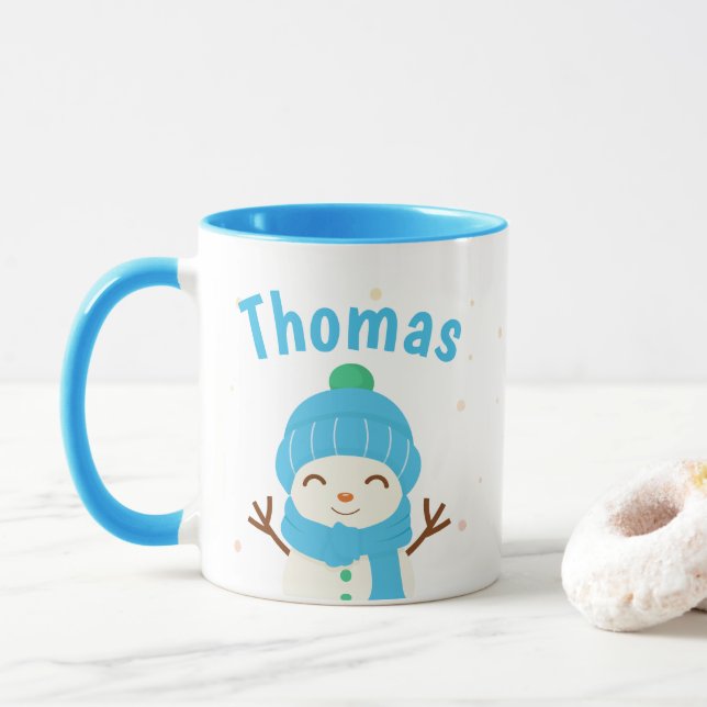 Snow Man Personalise Christmas Coffee Mug (With Donut)