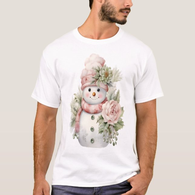 Snow man with flowers  T-Shirt (Front)