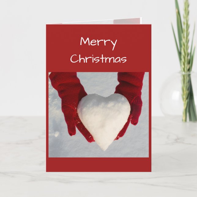 Snow Merry Christmas Red Pretty Christmas Card (Front)