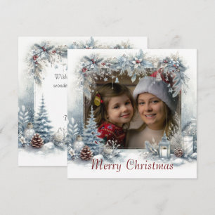 Snow Merry Christmas Watercolor Photo  Holiday Card