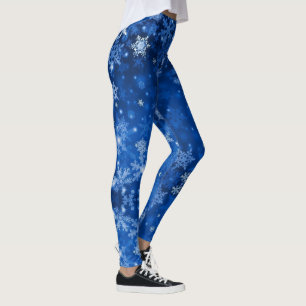Snow Midnight Blue Sky Snowflakes  Leggings