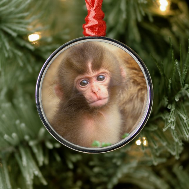 Snow Monkey Baby Portrait Metal Tree Decoration (Tree)