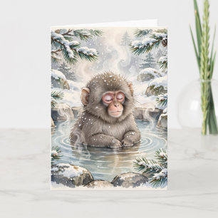 Snow Monkey Hot Spring Gift Watercolor Winter Onse Card