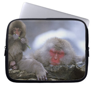 Snow Monkey Mother & Child, Jigokudani, Nagano, Laptop Sleeve