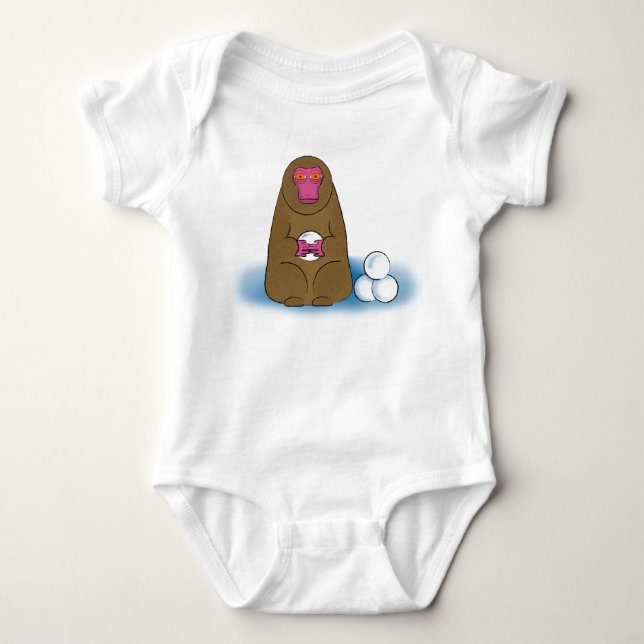 Snow Monkey Snowball Fighter Baby Bodysuit (Front)