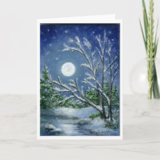 Snow Moon Winter Night Landscape Art Note Card