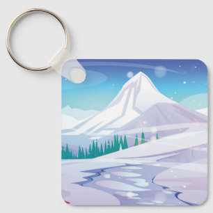 Snow mountain landscape key ring
