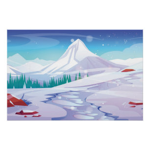 Snow mountain landscape poster