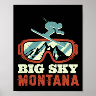Snow Mountain Montana Vintage Retro Skiing And Sno Poster