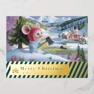 snow mountain red mouse post card F
