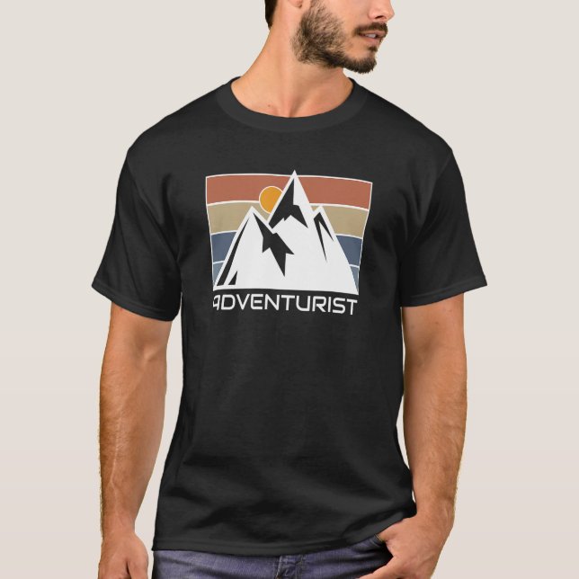 snow mountain retro sunset landscape hikers graphi T-Shirt (Front)