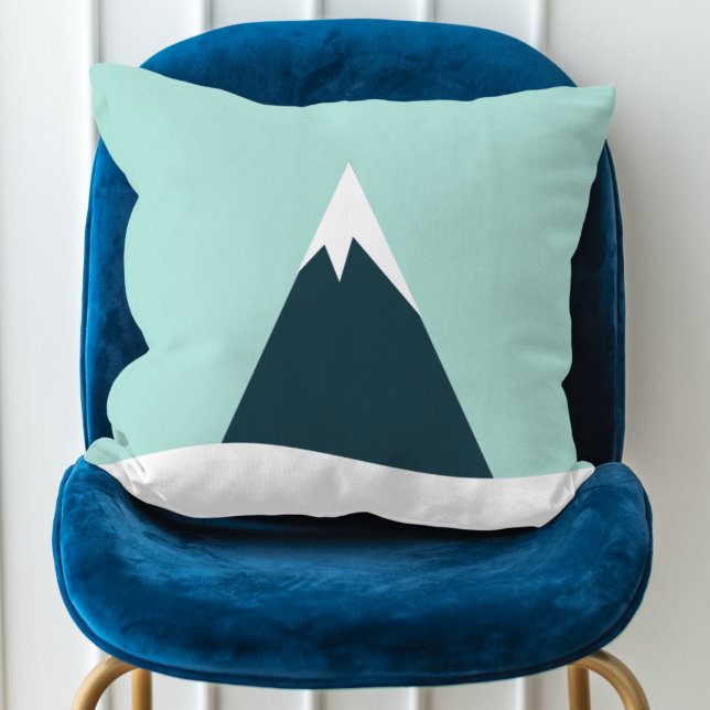 Snow Mountain Scandinavian Winter Minimalist Blue Cushion (Creator Uploaded)