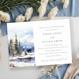 Snow Mountain Ski Landscape Rehearsal Dinner Invitation