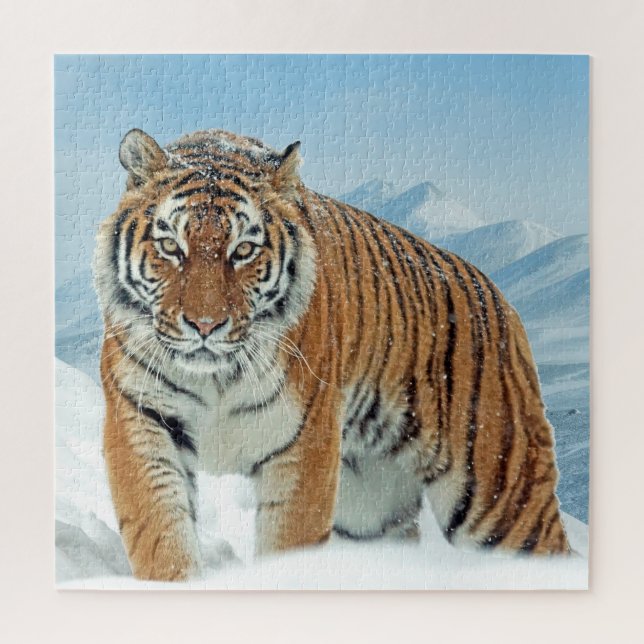 Snow Mountains Animal Winter Tiger Photo Jigsaw Puzzle (Vertical)