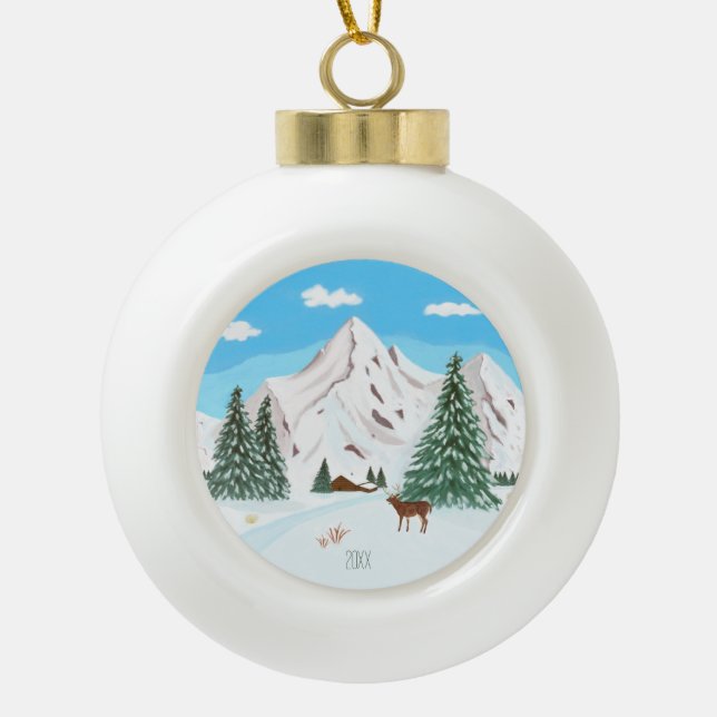 Snow Mountains Ceramic Ball Christmas Ornament (Front)