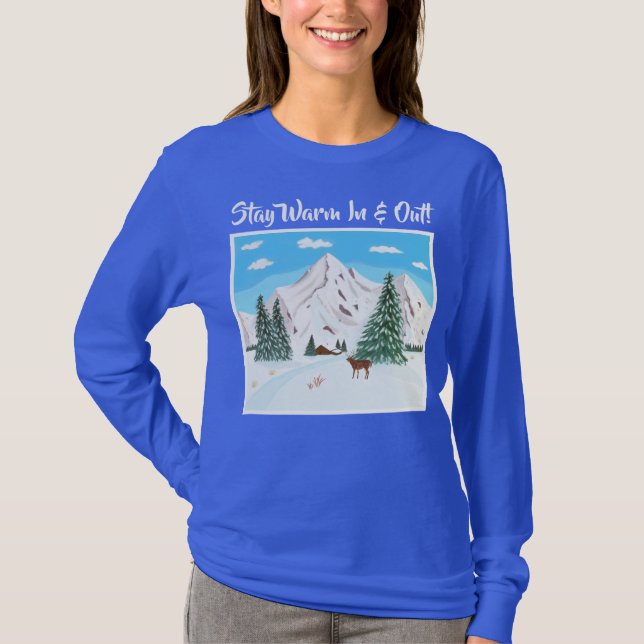 Snow Mountains Long-Sleeved Blue T-Shirt (Front)