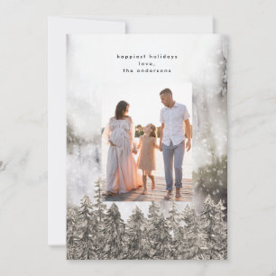 Snow Mountains Trees Christmas One Photo Holiday Card