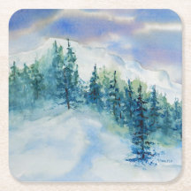 Snow Mountains Winter Trees Coasters