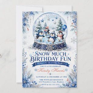 Snow Much Birthday Fun Penguin Skating Birthday Invitation