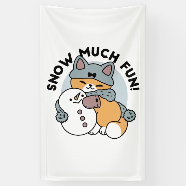 Snow Much Fun Cat Winter Holiday Design Banner (Vertical)