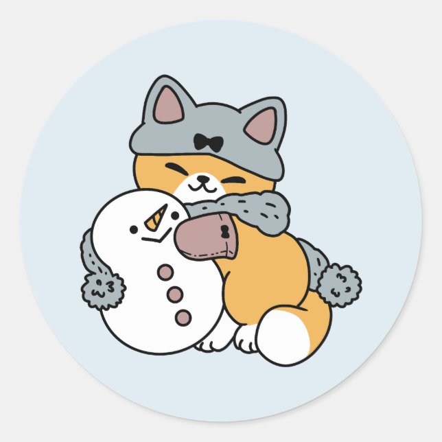 Snow Much Fun Cat Winter Holiday Design Classic Round Sticker (Front)