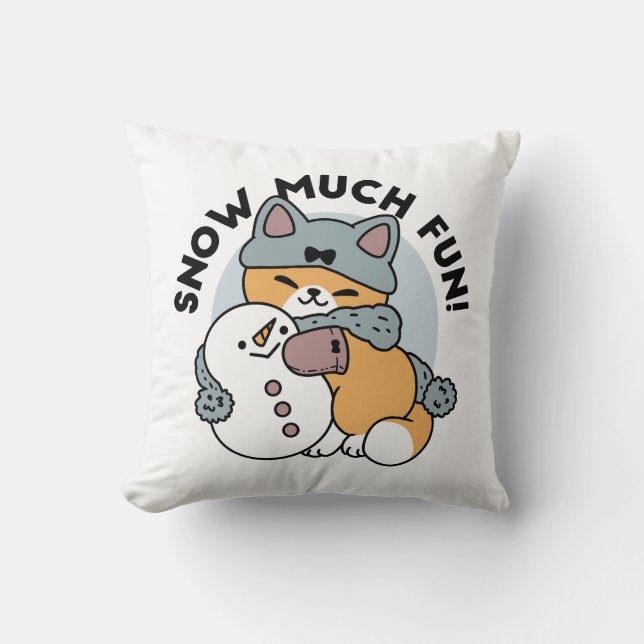 Snow Much Fun Cat Winter Holiday Design Cushion (Front)
