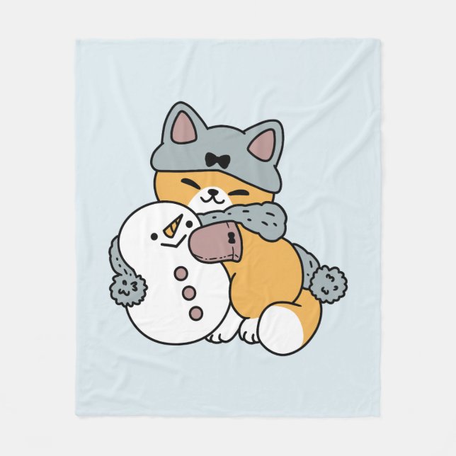 Snow Much Fun Cat Winter Holiday Design Fleece Blanket (Front)