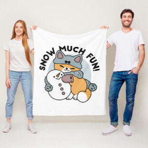 Snow Much Fun Cat Winter Holiday Design Fleece Blanket
