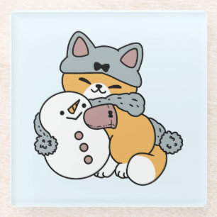 Snow Much Fun Cat Winter Holiday Design Glass Coaster
