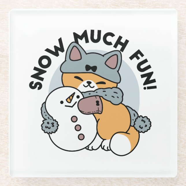 Snow Much Fun Cat Winter Holiday Design Glass Coaster (Front)