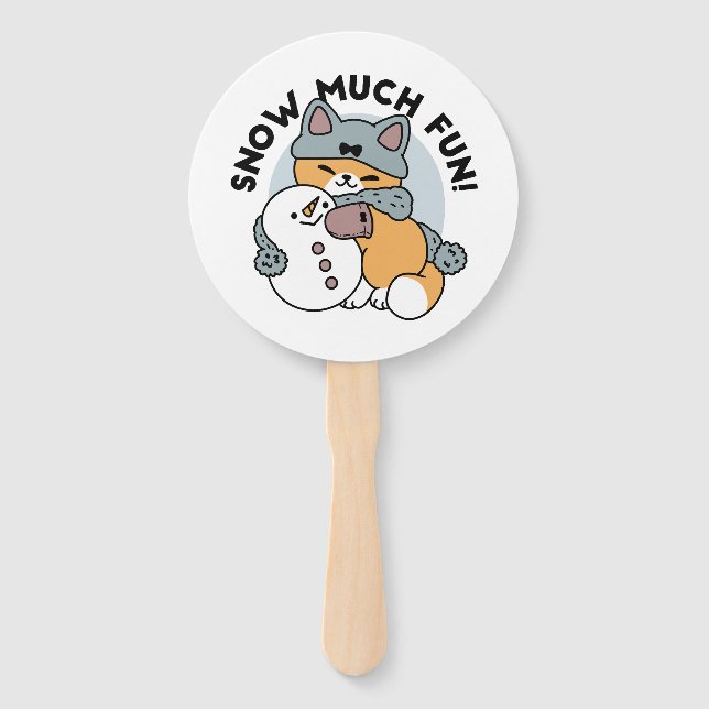 Snow Much Fun Cat Winter Holiday Design Hand Fan (Front)