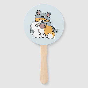 Snow Much Fun Cat Winter Holiday Design Hand Fan