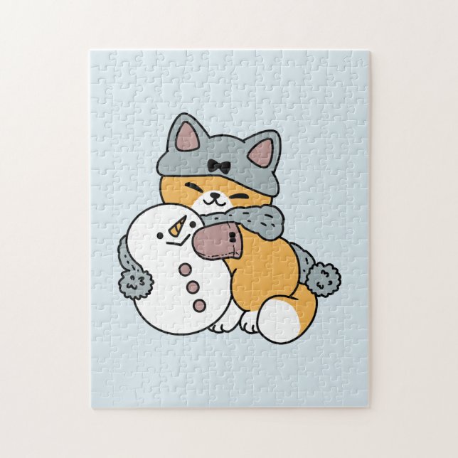 Snow Much Fun Cat Winter Holiday Design Jigsaw Puzzle (Vertical)