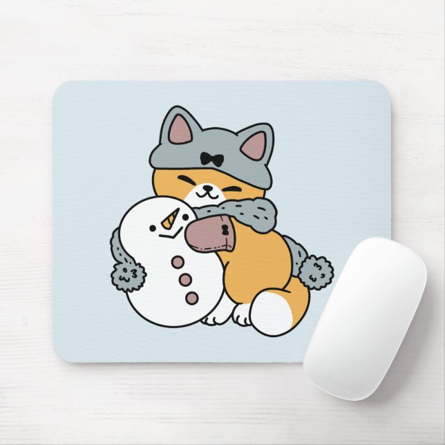 Snow Much Fun Cat Winter Holiday Design Mouse Mat (With Mouse)