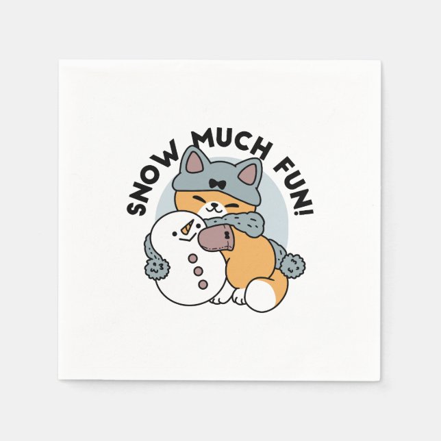 Snow Much Fun Cat Winter Holiday Design Napkin (Front)