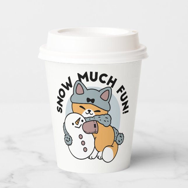 Snow Much Fun Cat Winter Holiday Design Paper Cups (Front)