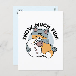 Snow Much Fun Cat Winter Holiday Design Postcard