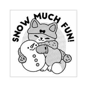 Snow Much Fun Cat Winter Holiday Design Rubber Stamp