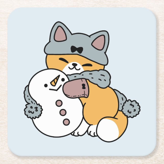 Snow Much Fun Cat Winter Holiday Design Square Paper Coaster (Front)